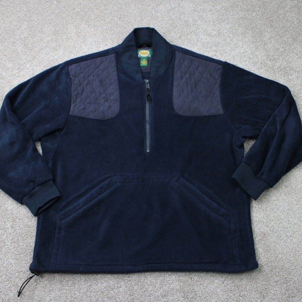 Cabela's Jacket Mens Large‎ Blue Padded Shoulder Kangaroo Pocket Fleece Shacket